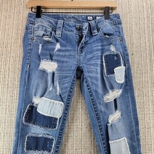 Miss‎ Me Jeans Womens 26 Blue Signature Cuffed Skinny Patchwork Distressed